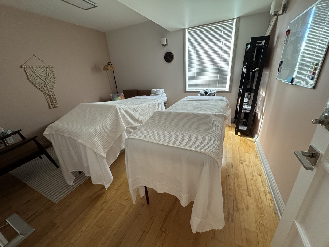 Our private treatment room with two massage tables side by side